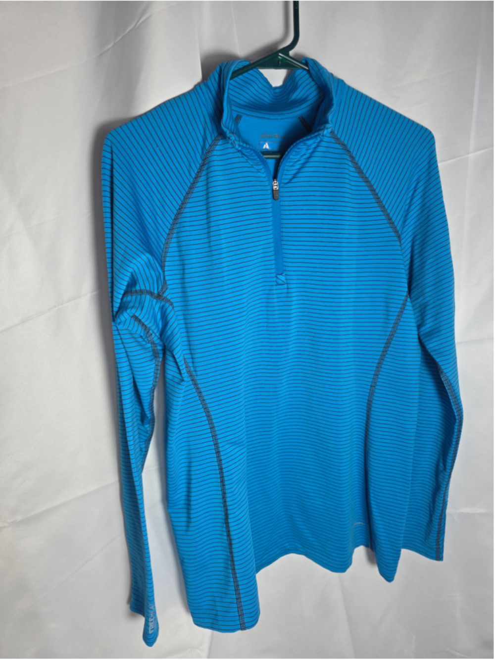 Women's Eddie Bauer Long Sleeve 1/4 Zip Pullover Blue Black Striped L athleisure